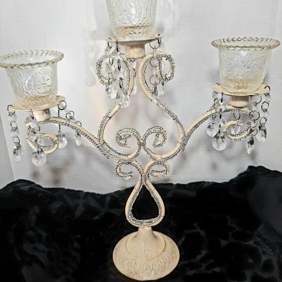 Elegant Cream Candelabra with Acrylic Crystal Accents. Votive,tealight or taper - Picture 1 of 4